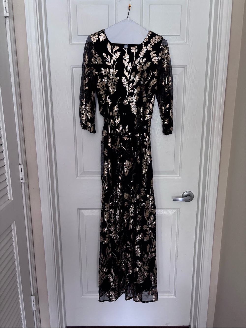 Baltic Born Black Maxi Dress with Gold Floral Accents